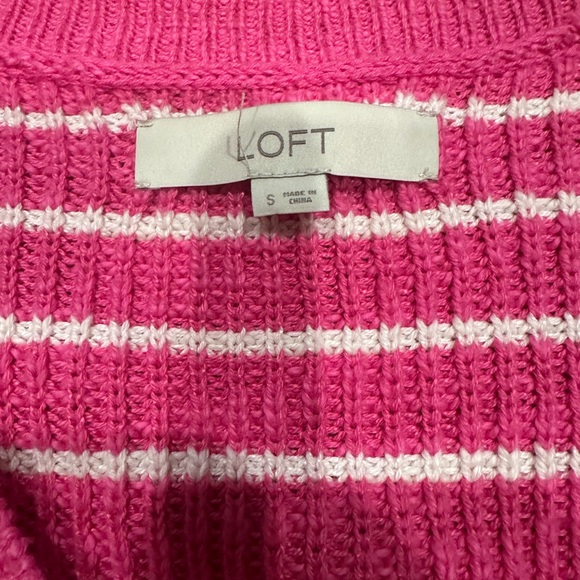 LOFT Vibrant Pink and White Striped Cardigan Small - Picture 6 of 9